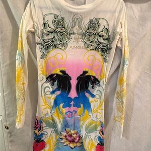 Christian Audigier Multicolor Long Sleeve Dress